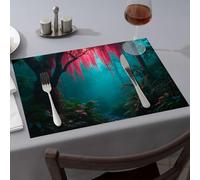 Comedor Mystical Forest With Vibrant Red Vines Dining Place Mats Strawberry Rug Placemats(4PCS)