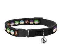 Comedy Central Cat Collar, Breakaway Collar with Bell, South Park Boys Face Repeat Black, 8.5 to 12 Inches 0.5 Inch Wide