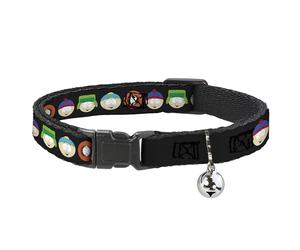 Comedy Central Cat Collar, Breakaway Collar with Bell, South Park Boys Face Repeat Black, 8.5 to 12 Inches 0.5 Inch Wide