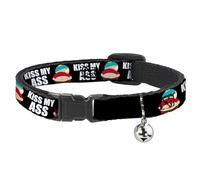 Comedy Central Cat Collar, Breakaway Collar with Bell, South Park Cartman Pants Kiss My Ass Pose Black White, 8.5 to 12 Inches 0.5 Inch Wide