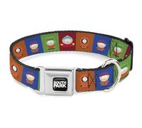 Comedy Central Pet Collar, Dog Collar Metal Seatbelt Buckle, South Park Boys Pose Blocks Multi Color, 13 to 17 Inches 1.5 Inch Wide