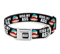 Comedy Central Pet Collar, Dog Collar Metal Seatbelt Buckle, South Park Cartman Pants Kiss My Ass Pose Black White, 9.5 to 13 Inches 1.0 Inch Wide