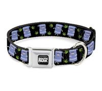Comedy Central Pet Collar, Dog Collar Metal Seatbelt Buckle, South Park Towlie and Scattered Pot Leaves Black, 9.5 to 13 Inches 1.0 Inch Wide
