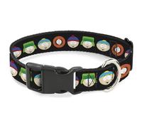 Comedy Central Pet Collar, Dog Collar Plastic Buckle, South Park Boys Face Repeat Black, 15 to 24 Inches 1.0 Inch Wide