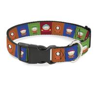 Comedy Central Pet Collar, Dog Collar Plastic Buckle, South Park Boys Pose Blocks Multi Color, 11 to 16.5 Inches 1.0 Inch Wide