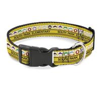 Comedy Central Pet Collar, Dog Collar Plastic Buckle, South Park Elementary School Bus Characters Pose Yellow, 7 to 8.5 Inches 0.5 Inch Wide