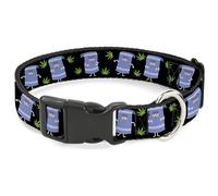 Comedy Central Pet Collar, Dog Collar Plastic Buckle, South Park Towlie and Scattered Pot Leaves Black, 11 to 16.5 Inches 1.0 Inch Wide