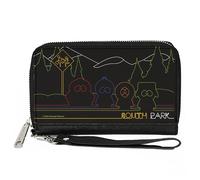 Comedy Central Wallet, Zip Around, South Park Boys At Bus Line Silhouette Black Multi Color, Vegan Leather, 7.5"x4.5", Casual