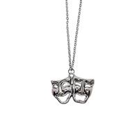Comedy Tragedy Mask Necklace Drama Arts Acting Chain Theatre Actor Thespian Art Dramatic Faces Masks Jewellery Performer Performing Greek Stage Gift Silver