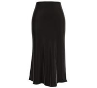 comefohome Black Skirts for Women UK High Hidden Elasticated Waist Satin Midi Ladies Summer Work Party Skirt XS