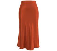 comefohome Brown Skirts for Women UK High Hidden Elasticated Waist Satin Midi Ladies Summer Work Party Skirt S