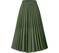 comefohome Green Skirt for Women UK Pleated Long Maxi Elasticated Summer A Line Boho Ladies Skirts XS