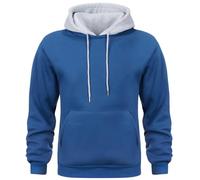 comefohome Hoodies for Men UK Pullover Color Block Fleece Sweatshirts Long Sleeve Drawstring Casual Designer Hoody Tops with Pockets Blue XXL