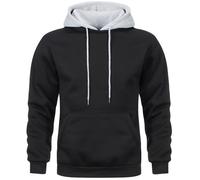 comefohome Hoodies for Men UK Pullover Color Block Fleece Sweatshirts Long Sleeve Drawstring Casual Designer Hoody Tops with Pockets Black S