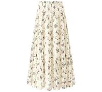 comefohome Maxi Skirts for Women UK Pleated Long Flowy Chiffon Elasticated Waist Tiered A Line Ladies Summer Skirt Floral 02 XL