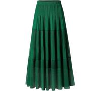 comefohome Maxi Skirts for Women UK Pleated Long Flowy Chiffon Elasticated Waist Tiered A Line Ladies Summer Skirt Green S