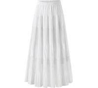 comefohome Maxi Skirts for Women UK Pleated Long Flowy Chiffon Elasticated Waist Tiered A Line Ladies Summer Skirt White XL