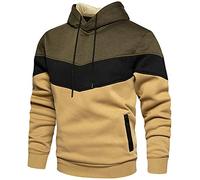 comefohome Mens Hoodie Pullover Color Block Sweatshirts Long Sleeve Hoody Drawstring Casual Tops with Pockets Army Green XL