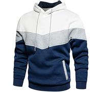 comefohome Mens Hoodie Pullover Color Block Sweatshirts Long Sleeve Hoody Drawstring Casual Tops with Pockets White L