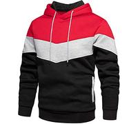 comefohome Mens Hoodie Pullover Color Block Sweatshirts Long Sleeve Hoody Drawstring Casual Tops with Pocket Red XXL