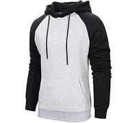 comefohome Mens Hoodies Pullover Color Block Sweatshirts Patchwork Casual Tops Hoody UK Drawstring Designer with Pocket Light Grey M