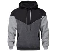 comefohome Mens Hoodies UK Pullover Color Block Sweatshirts Long Sleeve Fleece Hoody Drawstring Casual Designer Tops with Pockets Black Grey XXL