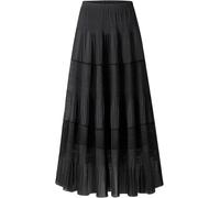 comefohome Womens Skirts UK Elasticated Waist Maxi Long Summer Pleated Flowy Chiffon Adjustable A Line High Waist Ladies Skirt Black L