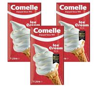 Comelle Ice Cream Mix Vanilla Soft Serve 1L Pack of 3 Instant Ready to Freeze UHT Long Life Dairy Skimmed Milk Sundea Mouse Dessert Shake with Welari Thank You Card | (3pack) (3L)