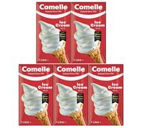 Comelle Ice Cream Mix Vanilla Soft Serve 1L Pack of 5 Instant Ready to Freeze UHT Long Life Dairy Skimmed Milk Sundea Mouse Dessert Shake with Welari Thank You Card | (5pack) (5L)