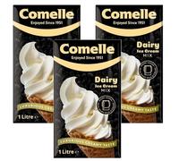 Comelle Real Dairy Ice Cream Mix Creamy Soft Serve 1L Pack of 3 Instant Ready to Freeze UHT Long Life Cream Skimmed Milk Sundea Mouse Dessert with Welari Thank You Card | (3pack) (3L)