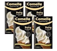Comelle Real Dairy Ice Cream Mix Creamy Soft Serve 1L Pack of 4 Instant Ready to Freeze UHT Long Life Cream Skimmed Milk Sundea Mouse Dessert with Welari Thank You Card | (4pack) (4L)