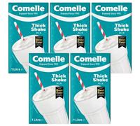 Comelle Thick Shake Mix for Commercial Machines 1L Pack of 5 Instant UHT Long Life Skimmed Vanilla Flavour Milkshake Drink Ready to Use with Welari Thank You Card | (5pack) (5L)