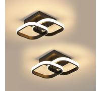 Comely 2 Pack Modern LED Ceiling Lights, 24W 2700LM Small Square LED Ceiling Lamp for Kitchen, Bedroom Hallway, Warm Light 3000K, Black, 24cm