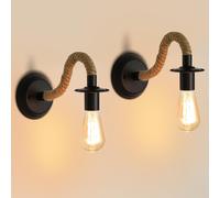 COMELY 2 Packs Wall Lamp, Industrial Wall Light, E27 Hemp Rope Retro Wall Lamp in Black COMELY Black