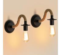 Comely 2 Packs Wall Lamp, Industrial Wall Light Sconce Fixture, E27 Hemp Rope Retro Adjustable Wall Lamp for Corridor Living Room Bedroom Cafe Bar Loft (Not Include Bulb)