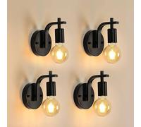 COMELY 4 Pack Industrial Wall Lights, E27 Vintage Wall Sconce Lights, Black COMELY Black