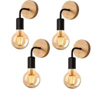 COMELY 4 pcs Vintage Wooden Wall Lights, Industrial E27 Wall Lights in Black COMELY Black