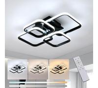 Comely Dimmable Led Ceiling Light, 48 W Rectangle Design With Remote Control, Suitable For Living Room, Kitchen, Office (Black)