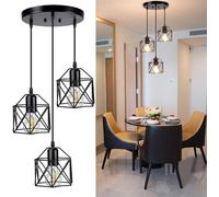 COMELY E27 Simple Chandelier, Creative Three Heads Iron Diamond Chandelier in Black COMELY Black