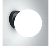 Comely Glass Globe Wall Light Black 15cm E27 - Modern Industrial Wall Sconce with Clear Glass Shade, Metal Base, Indoor Wall Lamp for Living Room Bedroom Hallway Bathroom (Bulb Not Included)