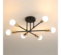 COMELY Industrial Chandelier, 6 Lights Vintage Gold & Black Ceiling Lights COMELY Black