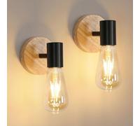 Comely Industrial Wall Light 2 Pack, Vintage Wood & Black Metal Indoor Wall Lamp, E27 Wall Sconce Fixture for Living Room Bedroom Kitchen Bar Pub (Bulb Not Included)