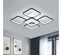 Comely LED Ceiling Light, 5 Square Black Ceiling Lamps, Living Room Lamp, 64 W, 5670 Lumen, Kitchen Light, Modern LED Ceiling Light for Bedroom, Children's Room