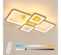 Comely LED Ceiling Lights, 54W Modern Dimmable Light with Remote Control, Elegant Gold 4 Square Chandelier for Living Room Bedroom Kitchen, 3000K-6500K