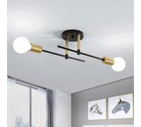 Comely Modern Ceiling Light, 2 Lights E27 Vintage Black and Gold Flush Ceiling Lamp, Adjustable Sputnik Chandelier for Living Room, Bedroom, Kitchen, Hallway