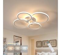 Comely Modern LED Ceiling Lights Dimmable with Remote Control, 39W Chandelier Ceiling Lamp with 5 Rings Design, White Lighting Fixture for Living Room Bedroom Restaurant, 3000K-6500K