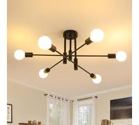Comely Modern Sputnik Chandelier Ceiling Light, 6-Lights Semi Flush Mount Ceiling Lights with E27 Base, Black Adjustable Ceiling Lights for Living Room, Bedroom, Dining Room, Kitchen