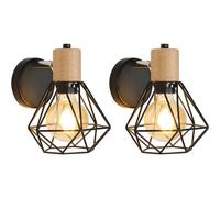 COMELY Set of 2 Industrial Wall Lights, 360° Adjustable Wooden Wall Lights in Black COMELY Black