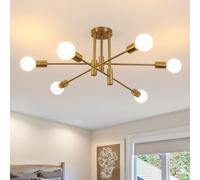 Comely Sputnik Chandelier, 6-Light E27 Gold Modern Semi-Flush Mount Ceiling Lamp, Mid-Century Modern Ceiling Lighting for Living Room, Bedroom, Dining Room, Kitchen