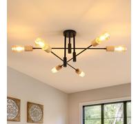 Comely Vintage 6-Heads Sputnik Ceiling Light, Adjustable Ceiling Lights Living Room with E27 Base, Black Chandelier in Metal and Wood for Living Room Bedroom Kitchen